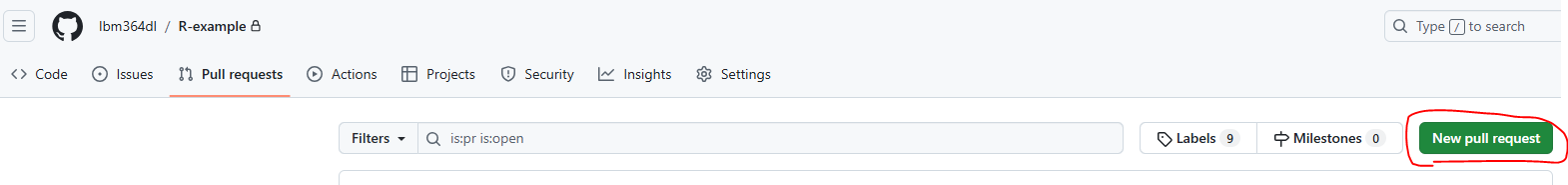 Click 'New pull request' in Github